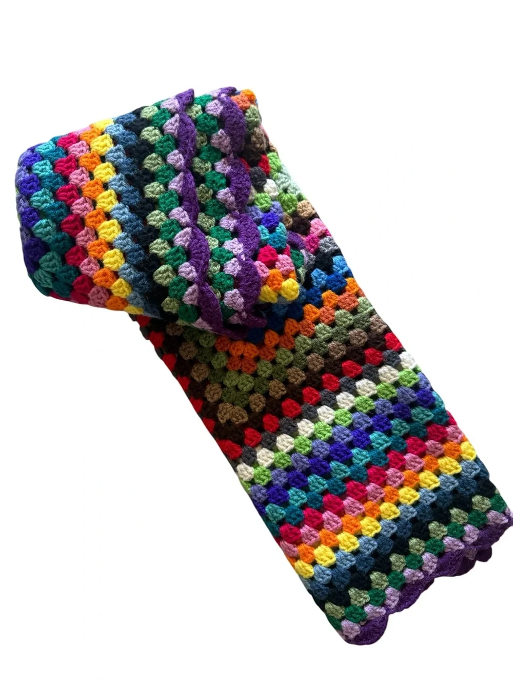 Handmade Vintage Boho Crochet Granny Square Small Lap Blanket Afghan